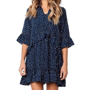 Polka Dot Ruffle V-Neck Dress Size S